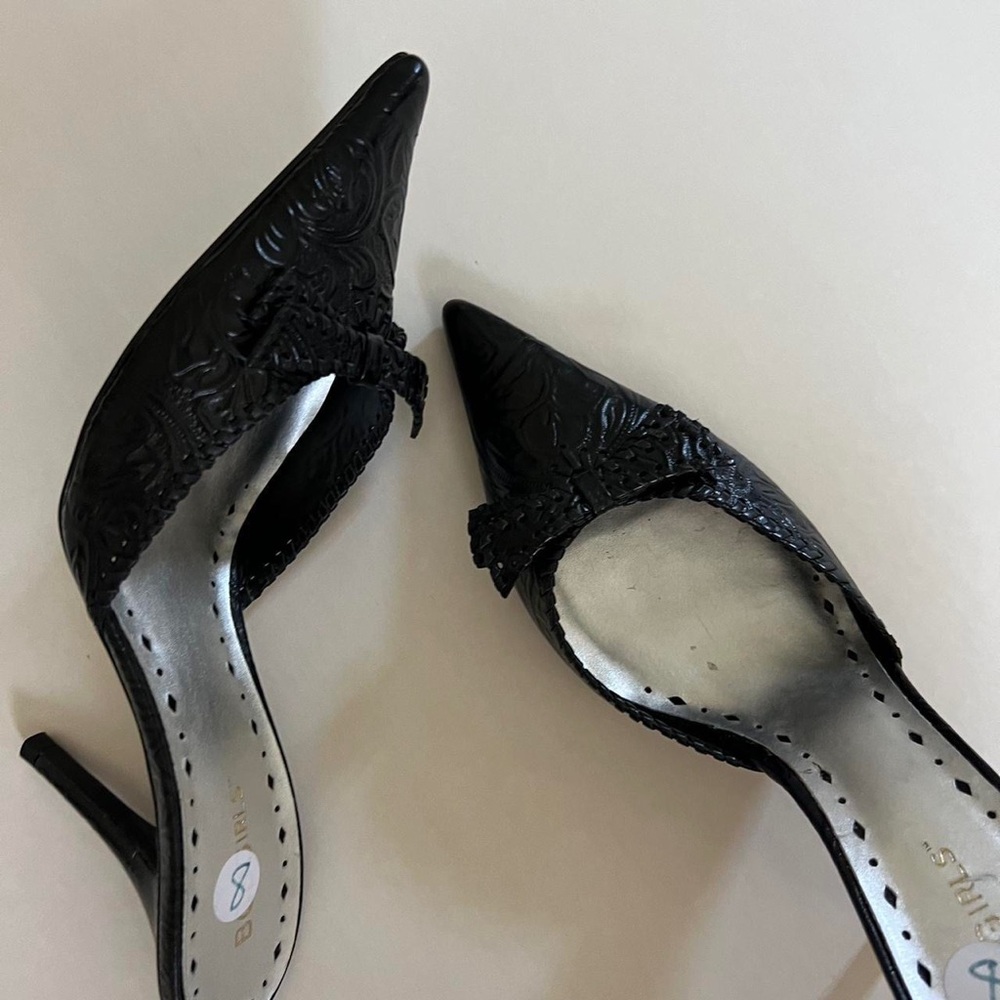 BCBG Girls pointed toe filigree heels